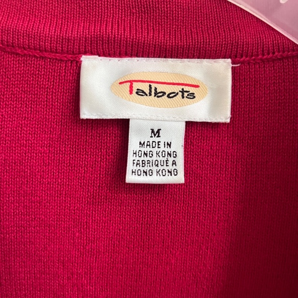 Talbots Knit Red Grosgrain Trim Cardigan Sweater Pearl Button Front LongSleeve M - Picture 3 of 12
